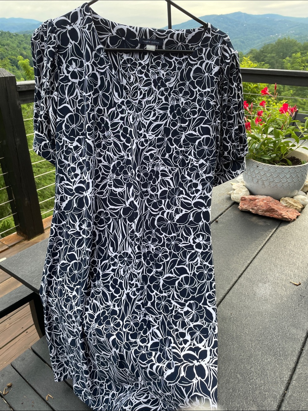 Tommy Hilfiger Navy and White Floral Midi Dress